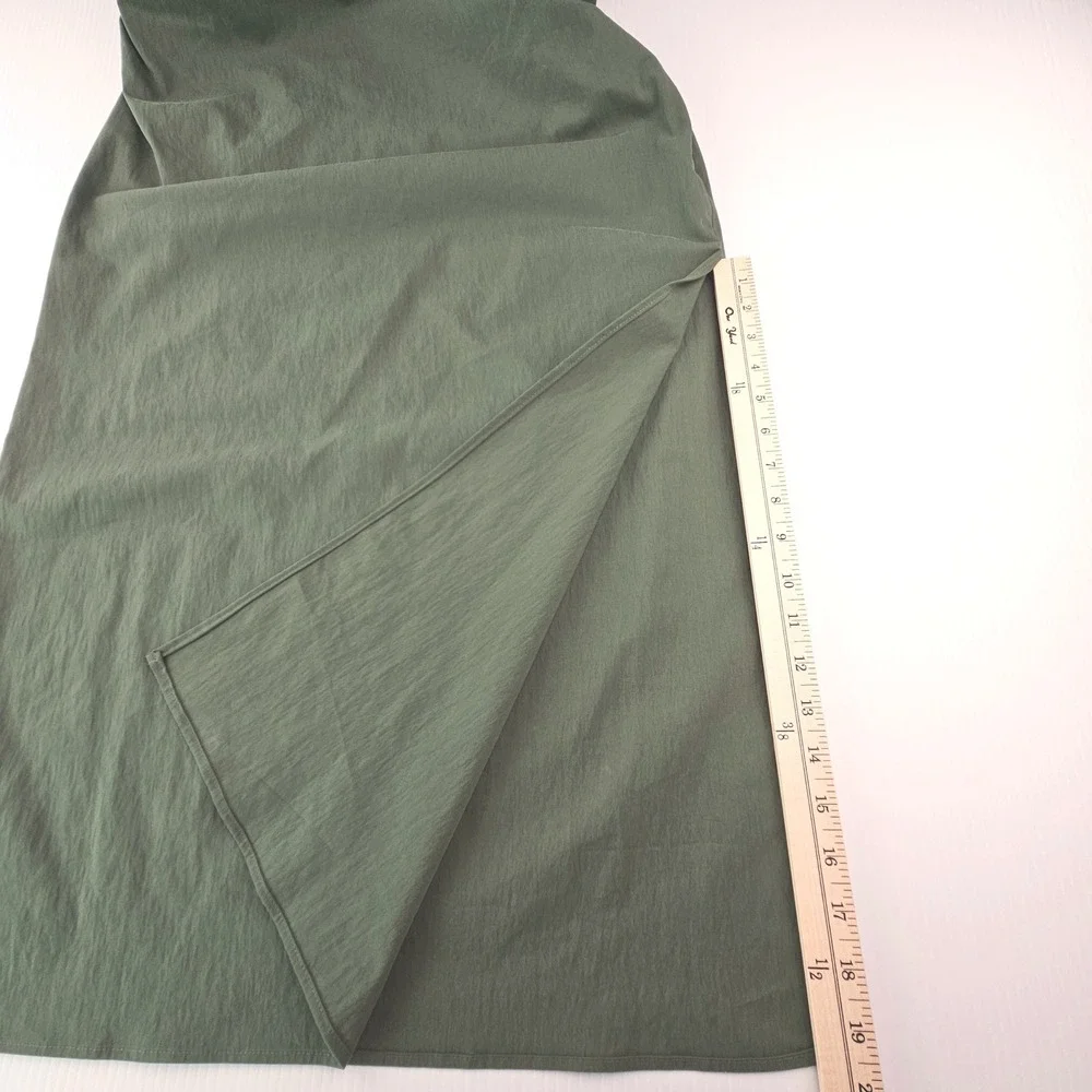 Abercrombie & Fitch Green Asymmetrical Ruched Maxi Dress Olive Large  NWT $110